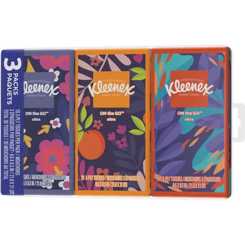 KLEENEX 11976-XCP36 Go Packs 10 Count 3-Ply White Facial Tissue - pack of 108