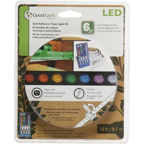 Good Earth Lighting AC1068-WHG-12LF0-G 12 Ft. L. Plug-In Color Changing LED Under Cabinet Tape Light with Remote Control White