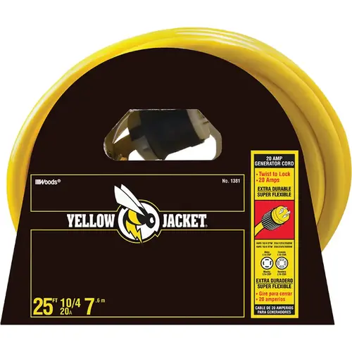 YELLOW JACKET 1381 25 Ft. 10/4 Heavy-Duty Generator Cord Yellow