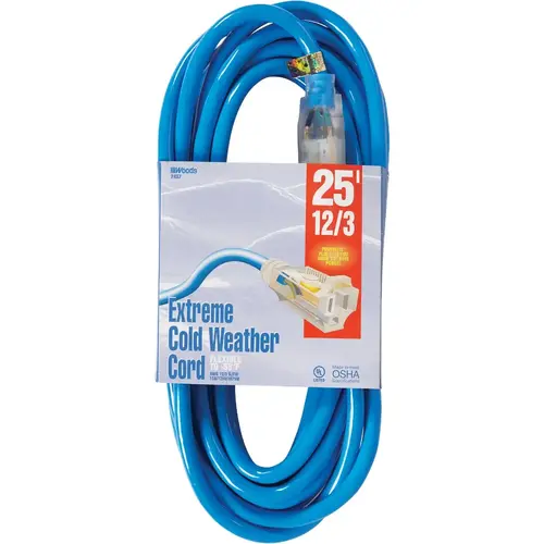 Coleman Cable 2437 ColdFlex 25 Ft. 12/3 Cold Weather Extension Cord Blue