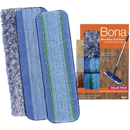 Bona AX0003496 4 In. W. x 15 In. L. Microfiber Cleaning Pad Mop Refill with Dusting Pad (3-Count)