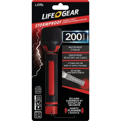 Life+Gear BA38-60633-RED Storm Proof 4AA 200 Lm. LED Flashlight & Signal Light