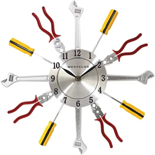 Westclox 33311 14 In. Hand Tools Frame Wall Clock Frame: Multi/Face: Silver