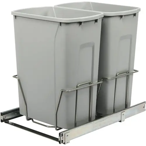 Real Solutions 29 Qt. In-Cabinet Double Pull Out Bottom Mount Trash Can Gray