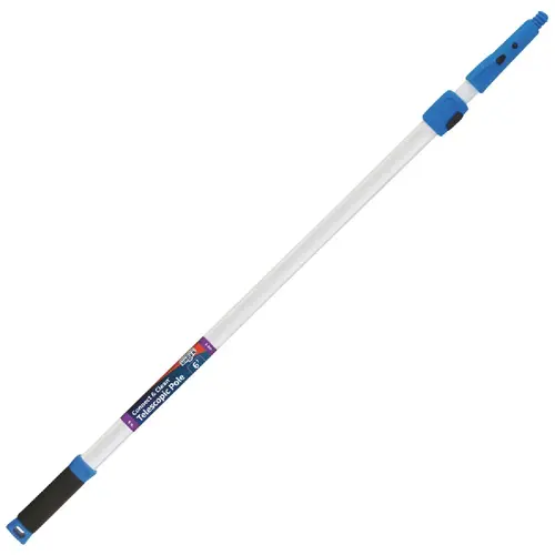 Unger 972920 Connect & Clean Professional 6 Ft. Aluminum Telescopic Pole with Locking Cone and Quick-Flip Clamps Silver/Blue