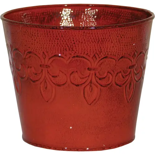 Robert Allen MPT01641 Fleur De Lis 10 In. Metal Cayenne Red Planter