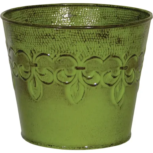Robert Allen MPT01643 Fleur De Lis 10 In. Metal Tansy Green Planter