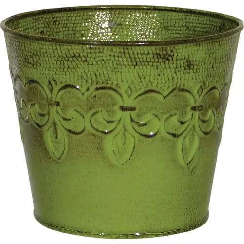 Robert Allen MPT01640 Fleur De Lis 8 In. Metal Tansy Green Planter