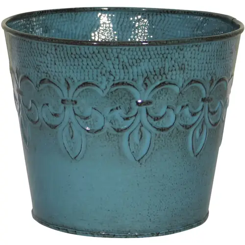 Robert Allen MPT01642 Fleur De Lis 10 In. Metal Surf Blue Planter