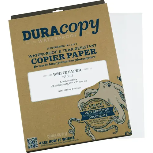 RITE IN THE RAIN 6511 Dura Copy 8-1/2 In. x 11 In. Waterproof Copier Paper, 100 Sheets White