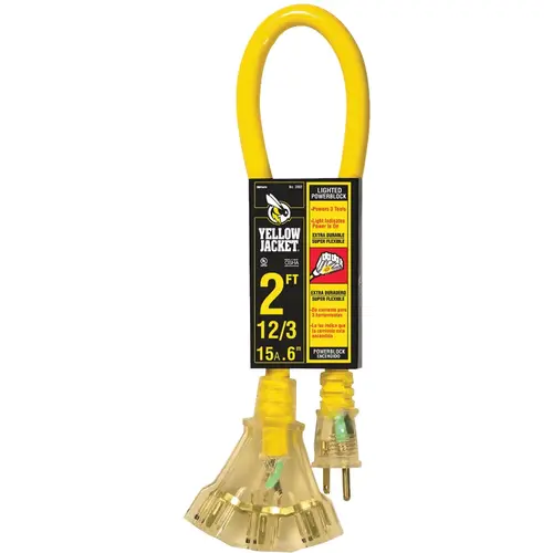 YELLOW JACKET 2882 2 Ft. 12/3 Contractor Grade Power Block Extension Cord Yellow