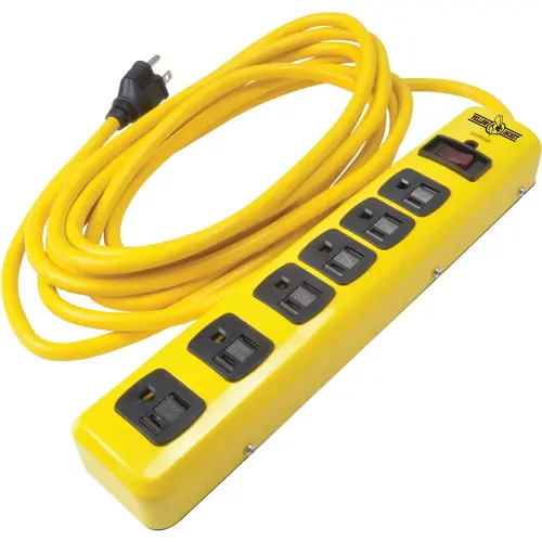 YELLOW JACKET 5138N 6-Outlet 1440J Hi-Vis Yellow Surge Protector Strip with 15 Ft. Cord