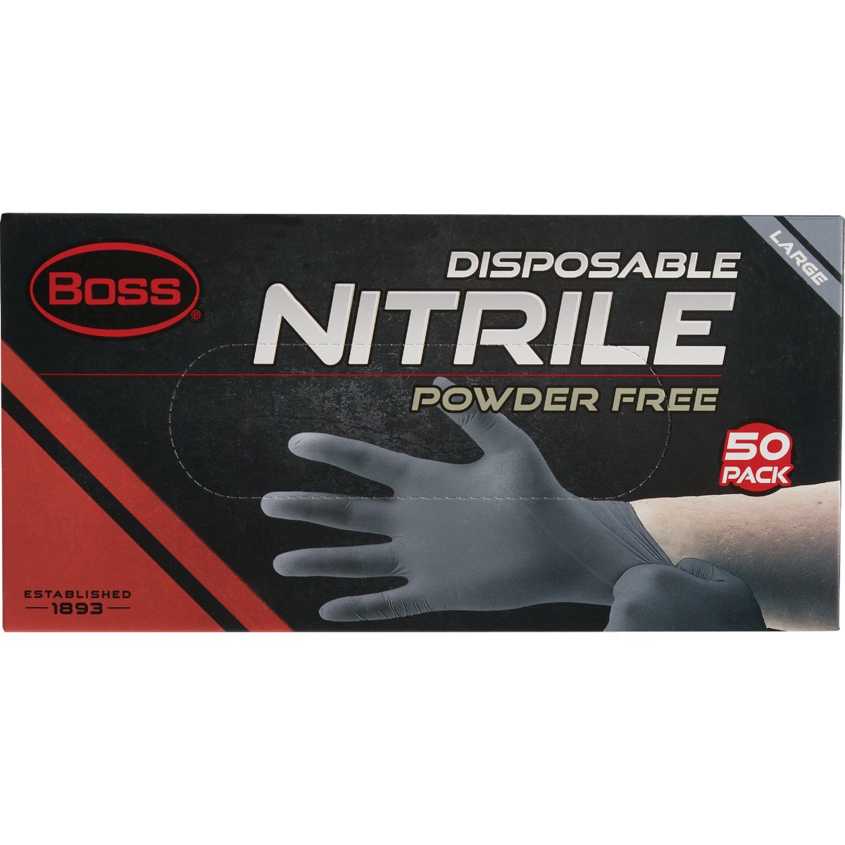 Boss B21001-L50 B21001-L-50 Disposable Gloves, L, Nitrile, Powder