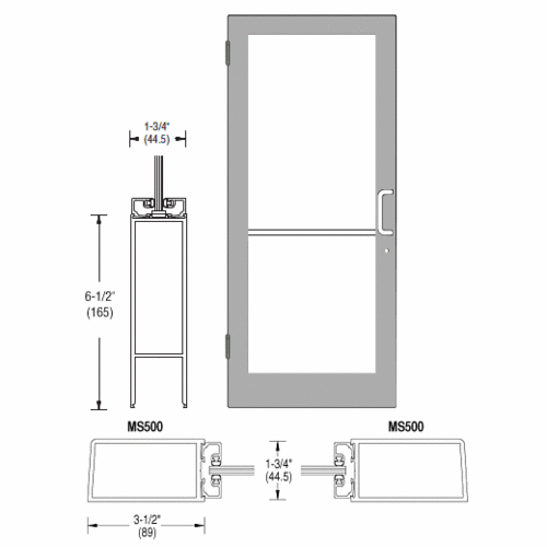 CRL-U.S. Aluminum 1DC41511R036 Clear Anodized 400 Series Medium Stile (LHR) HLSO Single 3'0 x 7'0 Offset Hung with Butt Hinges for Surf Mount Closer Complete Door for 1" Glass with Standard MS Lock and Bottom Rail