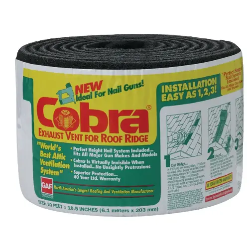 COBRA CGRV10520 20 Ft. Gun-Nailed Rolled Ridge Vent Black
