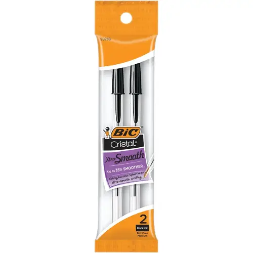 BIC MSP21BLK Cristal Medium Point Black Ball Pen - pack of 2