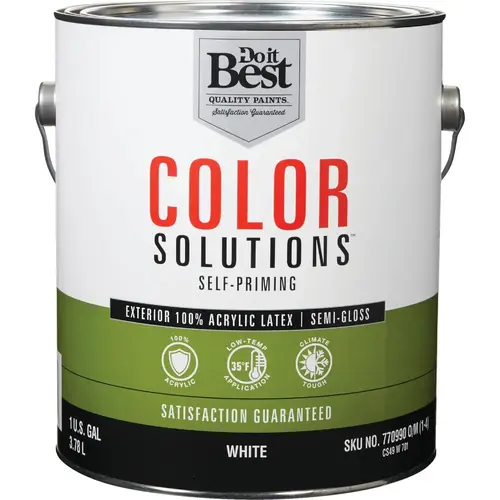 Do it Best CS49W0701-16 Color Solutions 100% Acrylic Latex Self-Priming Semi-Gloss Exterior House Paint, White, 1 Gal.