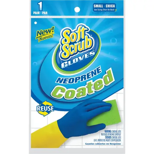 SOFT SCRUB 12681-26 Small Neoprene Coated Latex Rubber Glove Blue & Yellow