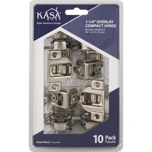 KasaWare KFHCN114-A-10 1-1/4 In. Overlay Compact Hinge - pack of 10