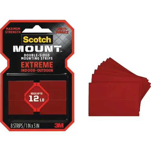 SCOTCH 414H-ST Mount 1 In. x 3 In. Extreme Double-Sided Mounting Strips (8-Count) Red