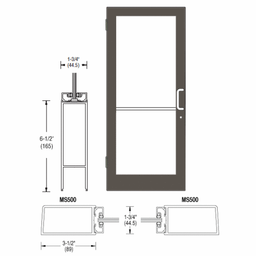 Bronze Black Anodized 400 Series Medium Stile (LHR) HLSO Single 3'0 x 7'0 Offset Hung with Butt Hinges for Surf Mount Closer Complete Door for 1" Glass with Standard MS Lock and Bottom Rail