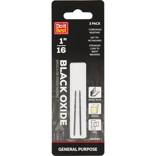 1/16 In. Black Oxide Drill Bit - pack of 2