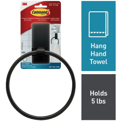 Command BATH52-MB-ESF Bath Matte Black Adhesive Towel Ring, 2 Strips