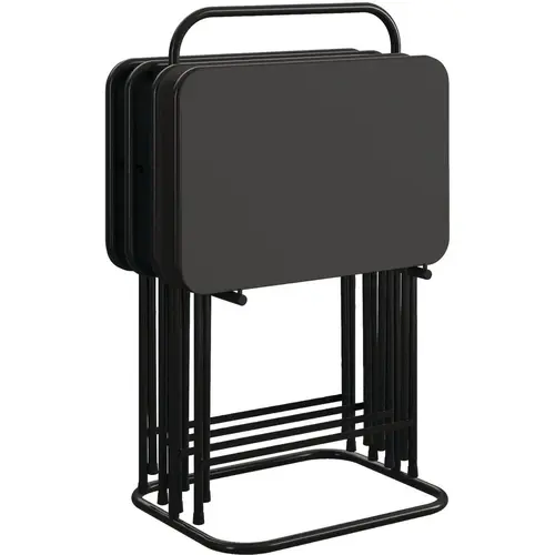 Cosco 14-229-BLK1E Black Folding Vinyl Top TV Tray Set with Storage Rack (5-Piece)