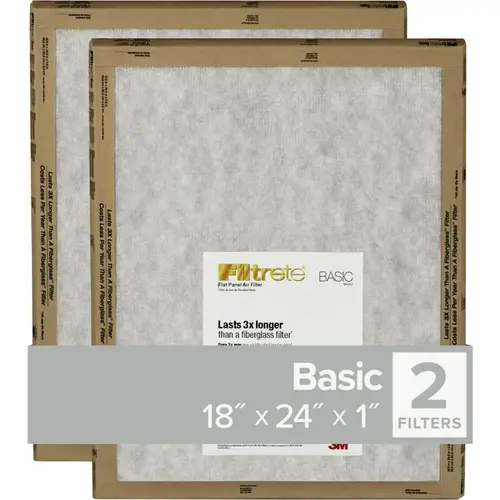 Filtrete FPL21-2PK-24 18 In. x 24 In. x 1 In. Basic MPR Flat Panel Furnace Filter, MERV 2 - pack of 2
