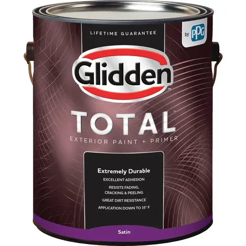 Glidden GLTEX40WB/01 Total Exterior Paint + Primer Satin White & Pastel Base 1 Gallon