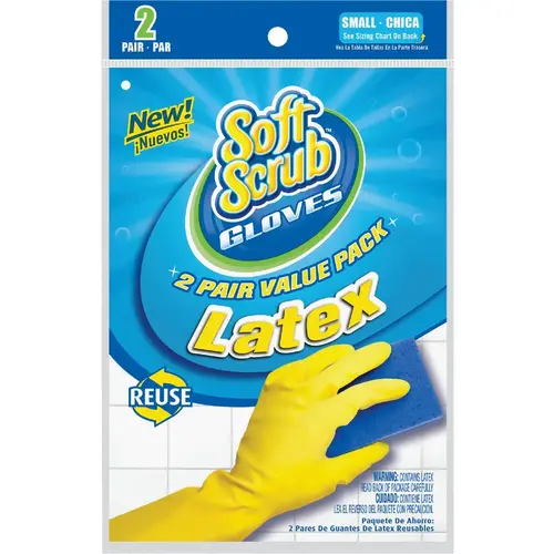 SOFT SCRUB 12321-26 Small Latex Rubber Glove Yellow - pack of 2