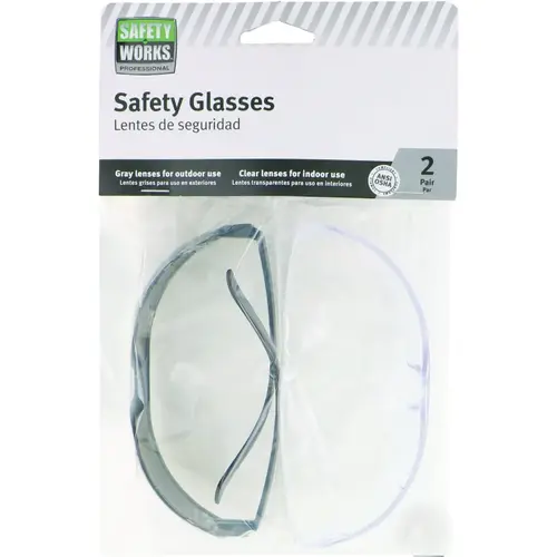 Safety Works SW33001 Gray & Clear Frame Safety Glasses with Gray & Clear Lenses - pack of 2