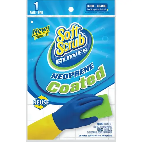 SOFT SCRUB 12683-26 Large Neoprene Coated Latex Rubber Glove Blue & Yellow