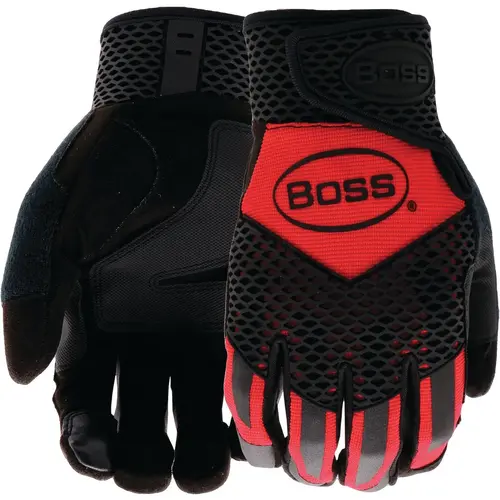 Boss B52061-L Men's Large Synthetic Leather TPR Knuckle Work Glove Black & Red