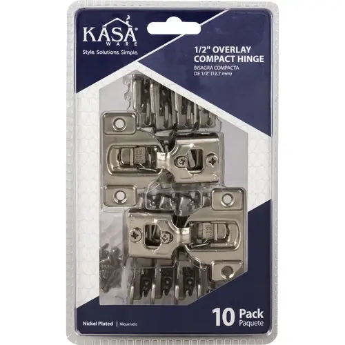 KasaWare KFHCN012-A-10 1/2 In. Overlay Compact Hinges - pack of 10