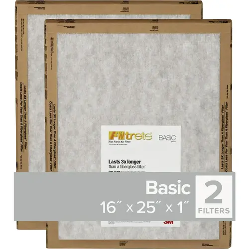 Filtrete FPL01-2PK-24-XCP24 16 In. x 25 In. x 1 In. Basic MPR Flat Panel Furnace Filter, MERV 2 - pack of 48