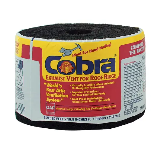 COBRA GAFCB10520 20 Ft. Hand-Nailed Rolled Ridge Vent Black