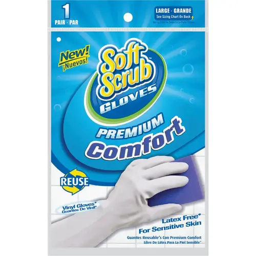 SOFT SCRUB 12613-26 Large Premium Comfort Vinyl Rubber Glove White