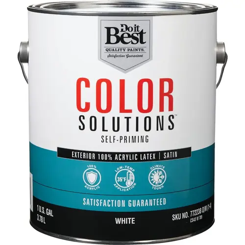 Do it Best CS43W0701-16 Color Solutions 100% Acrylic Latex Self-Priming Satin Exterior House Paint, White, 1 Gal.