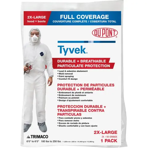 DuPont 141242/12 Trimaco Tyvek 2XL Painters Coverall with Hood and Boots White
