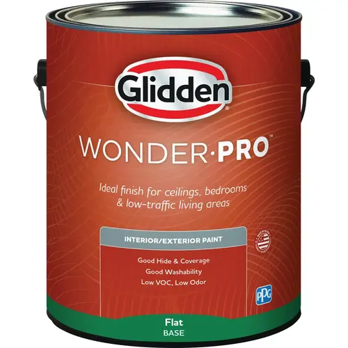 Glidden GLWP30WB/01 WonderPro Interior/Exterior Flat Paint, White & Pastel Base, 1 Gal.
