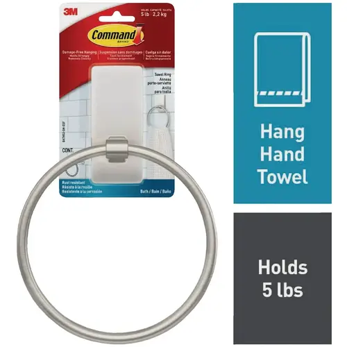 Command BATH52-SN-ESF Bath Satin Nickel Adhesive Towel Ring, 2 Strips