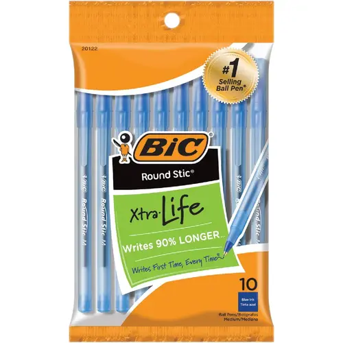 BIC GSMP101BLU Round Stic Medium Point Blue Ball Pen - pack of 10