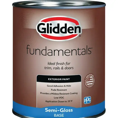 Glidden GLFEXT30B1/04 Fundamentals Exterior Paint Semi Gloss White Pastel Base Quart