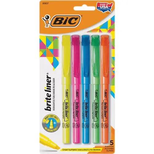 BIC BLP51W Brite Liner Chisel Tip Highlighter Assortment - pack of 5