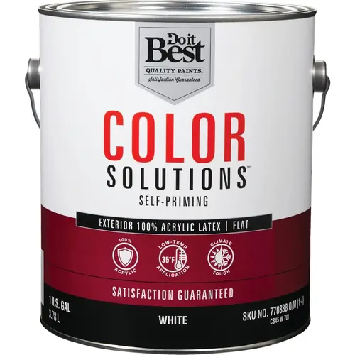 Do it Best CS45W0701-16 Color Solutions 100% Acrylic Latex Self-Priming Flat Exterior House Paint, White, 1 Gal.