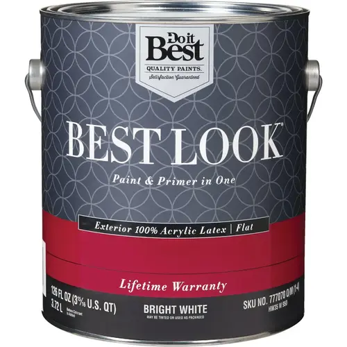 Do it Best HW35W0950-16 Best Look 100% Acrylic Latex Premium Paint & Primer In One Flat Exterior House Paint, Bright White, 1 Gal.