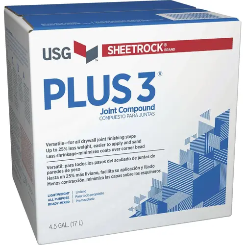 Sheetrock 380285 Plus 3 Pre-Mixed 4.5 Gal. Box Lightweight All-Purpose Drywall Joint Compound