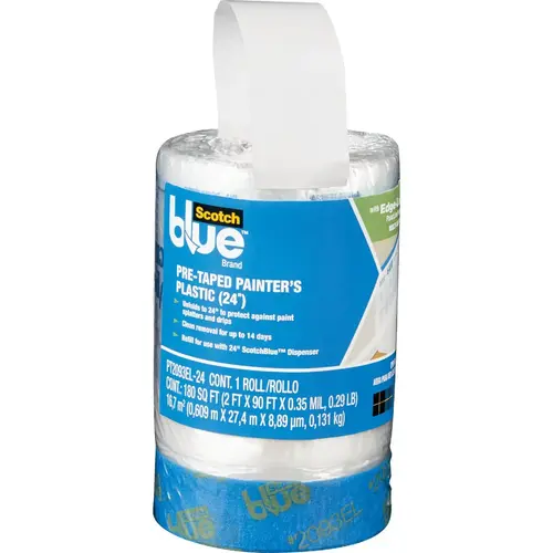 SCOTCHBLUE PT2093EL-24 Pre-Taped Painter's Plastic, 24 In. x 30 Yd., 1 Roll Clear