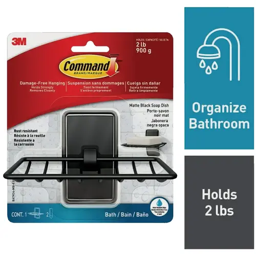 Command BATH34-MB-ESF Adhesive Soap Dish, Matte Black, 2 Medium Water-Resistant Strips
